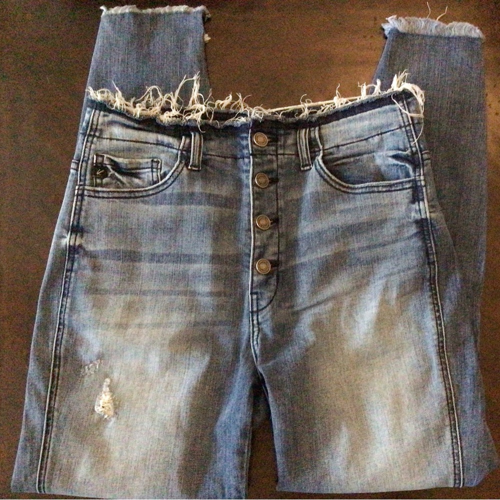 Kancan Button Fly Skinny with distressing jeans